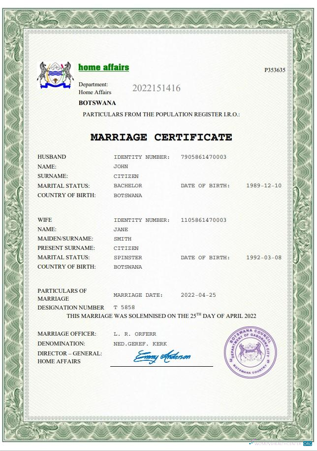 Download Botswana marriage certificate Word and PDF template Photoshop template